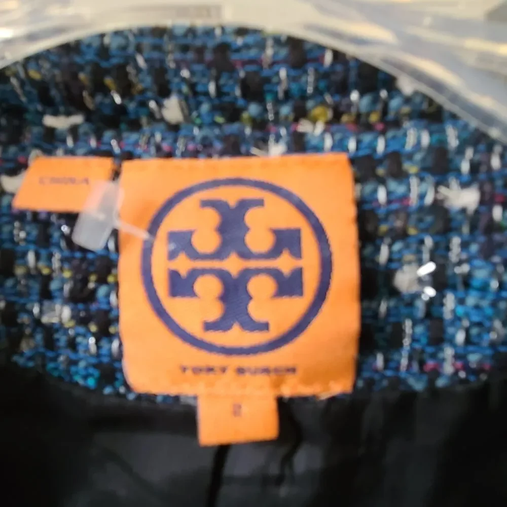 Tory Burch Blue Tweed Cropped Jacket Size 2
